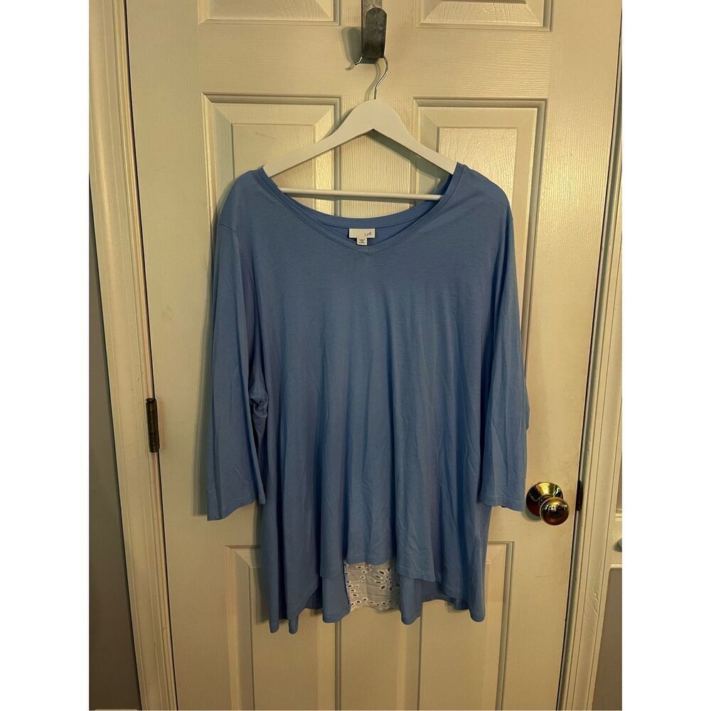 J. Jill Baby Blue Eyelet Lace Back Insert 3/4 Sleeve Top sz 3X NWOT